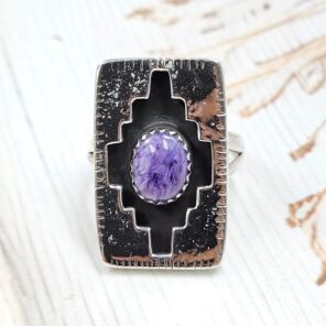 Charoite 925 Sterling Silver Shadow Box Ring (RS3-81)