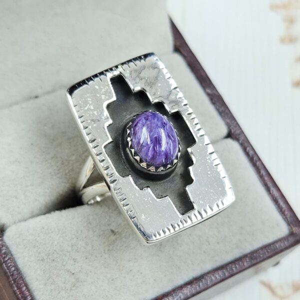 Charoite 925 Sterling Silver Shadow Box Ring (RS3-81) - Image 2