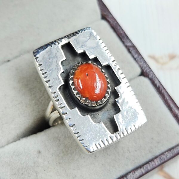 Italian Coral 925 Sterling Silver Shadow Box Ring (RS3-82) - Image 2