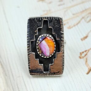 Pink Dahlia Turquoise 925 Sterling Silver Shadow Box Ring (RS3-84)