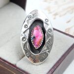 Pink Dahlia Turquoise 925 Sterling Silver Shadow Box Ring (RS3-85)