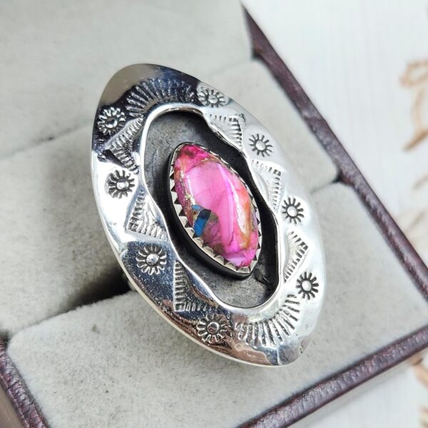 Pink Dahlia Turquoise 925 Sterling Silver Shadow Box Ring (RS3-85) - Image 2