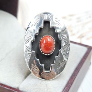 Italian Coral 925 Sterling Silver Shadow Box Ring (RS3-88)