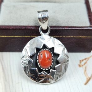Italian Coral 925 Sterling Silver Shadow Box Pendant (RS3-93)