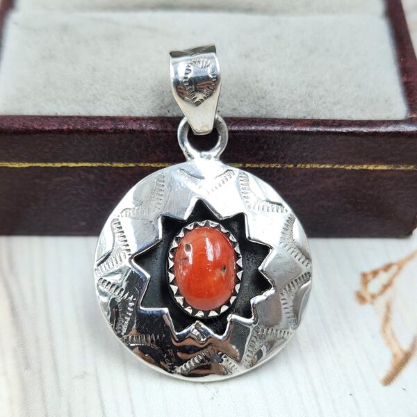 Italian Coral 925 Sterling Silver Shadow Box Pendant (RS3-93)