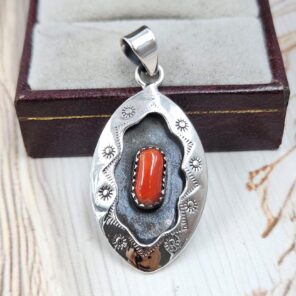 Italian Coral 925 Sterling Silver Shadow Box Pendant (RS3-99)