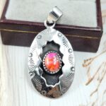 Pink Dahlia Turquoise 925 Sterling Silver Shadow Box Pendant (RS3-98)