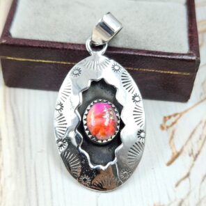 Pink Dahlia Turquoise 925 Sterling Silver Shadow Box Pendant (RS3-98)