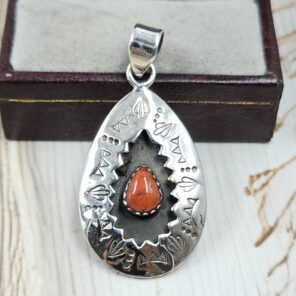 Italian Coral 925 Sterling Silver Shadow Box Pendant (RS3-119)