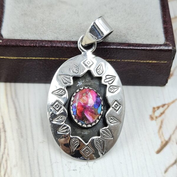 Pink Dahlia Turquoise 925 Sterling Silver Shadow Box Pendant (RS3-120)