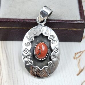 Italian Coral 925 Sterling Silver Shadow Box Pendant (RS3-121)