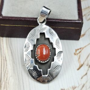 Italian Coral 925 Sterling Silver Shadow Box Pendant (RS3-123)