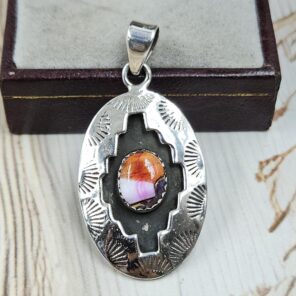 Pink Dahlia Turquoise 925 Sterling Silver Shadow Box Pendant (RS3-128)