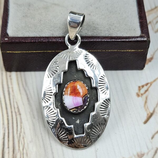 Pink Dahlia Turquoise 925 Sterling Silver Shadow Box Pendant (RS3-128)
