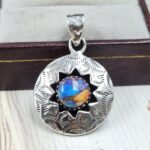 Pink Dahlia Turquoise 925 Sterling Silver Shadow Box Pendant (RS3-210)