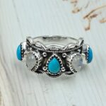 Kingman Turquoise & Rainbow Moonstone 925 Sterling Silver Ring (REXT78-31)