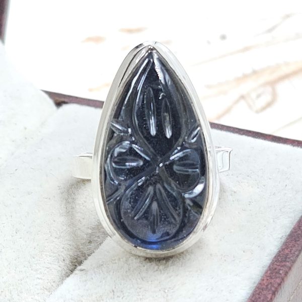Labradorite Carving Size US 7 925 Silver Ring (REXT54-103)