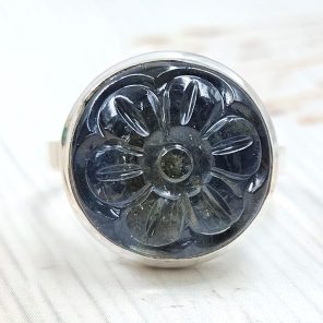 Labradorite Carving Size US 10 925 Silver Ring (REXT54-104)