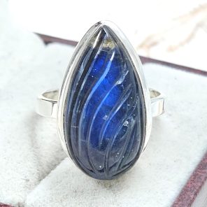 Labradorite Carving Size US 9 925 Silver Ring (REXT54-111)