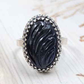 Labradorite Carving Size US 9 925 Silver Ring (REXT54-117)