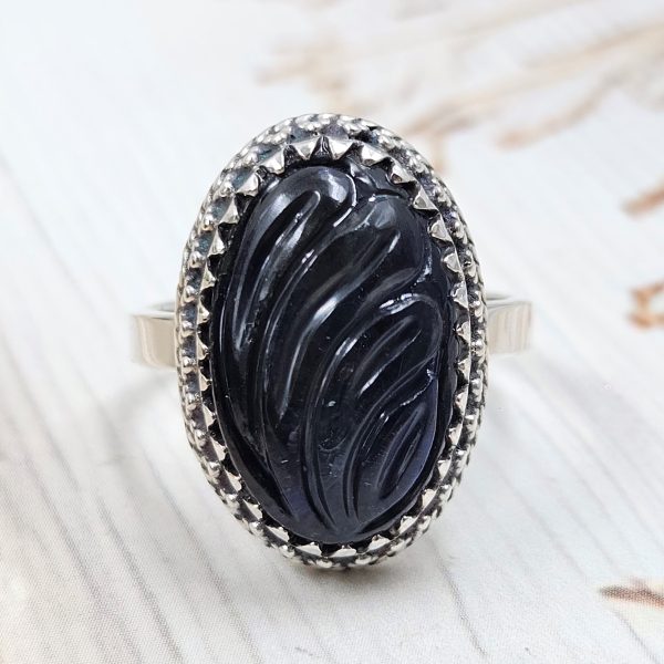Labradorite Carving Size US 9 925 Silver Ring (REXT54-117)