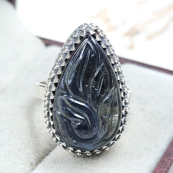 Labradorite Carving Size US 8 925 Silver Ring (REXT54-120)