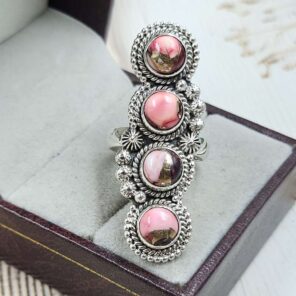 Red Rose Dahlia Turquoise 925 Sterling Silver Ring (REXT86-151)