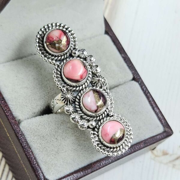 Red Rose Dahlia Turquoise 925 Sterling Silver Ring (REXT86-151) - Image 2