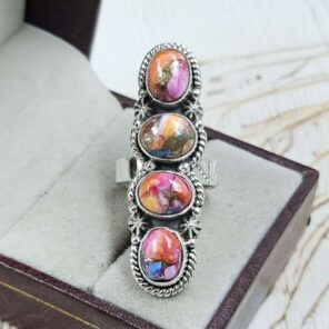 Pink Dahlia Turquoise 925 Sterling Silver Ring (REXT87-113)
