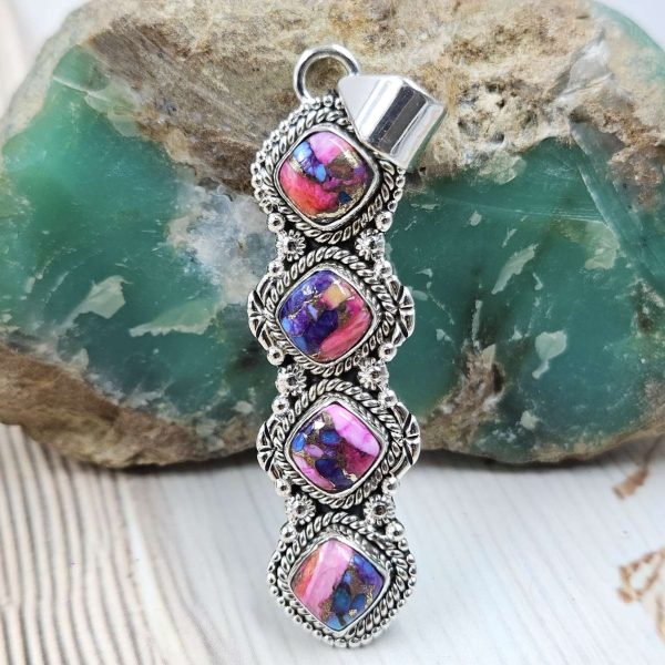 Pink Dahlia Turquoise 925 Sterling Silver Pendant (REXT79-106)