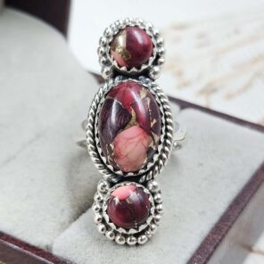 Red Rose Dahlia Turquoise 925 Sterling Silver Ring (REXT79-128)