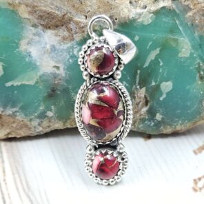 Red Rose Dahlia Turquoise 925 Sterling Silver Pendant (REXT79-127)