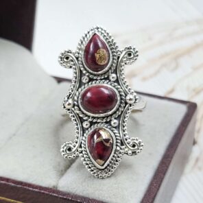 Red Rose Dahlia Turquoise 925 Sterling Silver Ring (REXT87-115)