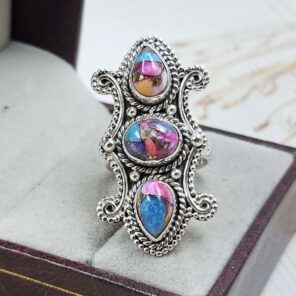 Pink Dahlia Turquoise 925 Sterling Silver Ring (REXT87-116)