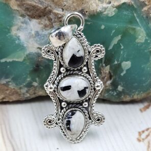 White Buffalo Turquoise 925 Sterling Silver Pendant (REXT87-122)