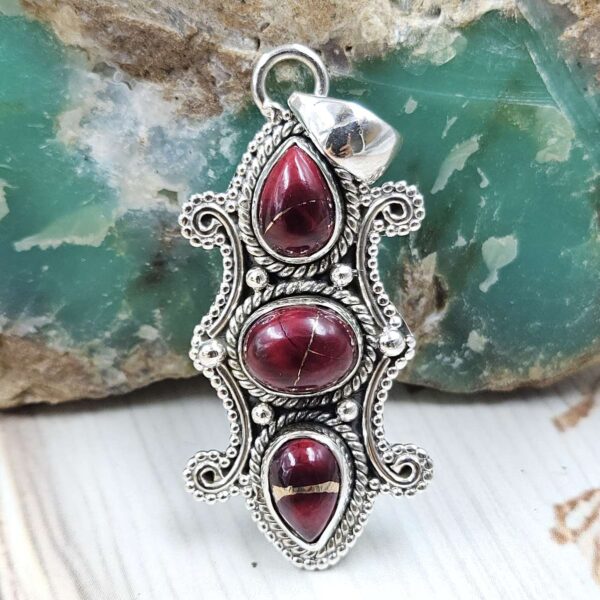 Red Rose Dahlia Turquoise 925 Sterling Silver Pendant (REXT87-123)