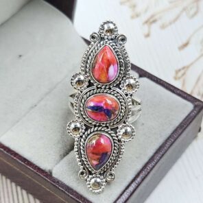 Pink Dahlia Turquoise 925 Sterling Silver Ring (REXT86-158)