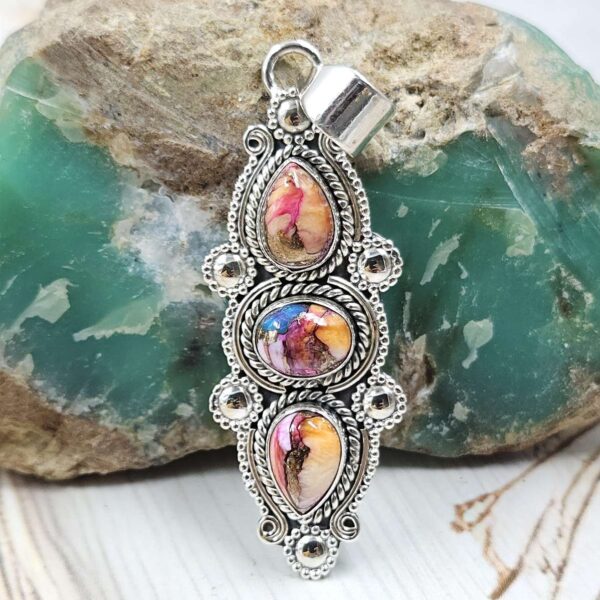 Pink Dahlia Turquoise 925 Sterling Silver Pendant (REXT86-165)
