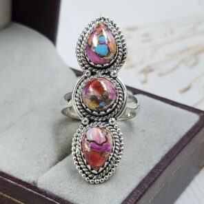 Pink Dahlia Turquoise 925 Sterling Silver Ring (REXT79-116)