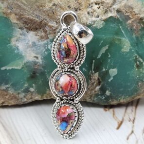 Pink Dahlia Turquoise 925 Sterling Silver Pendant (REXT79-117)