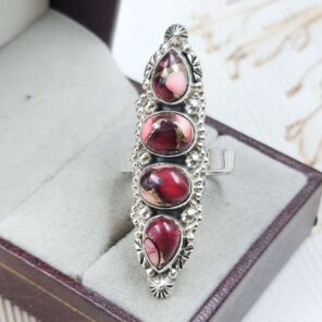 Red Rose Dahlia Turquoise 925 Sterling Silver Ring (REXT86-127)
