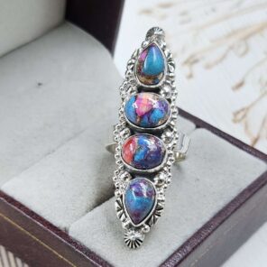 Pink Dahlia Turquoise 925 Sterling Silver Ring (REXT86-129)