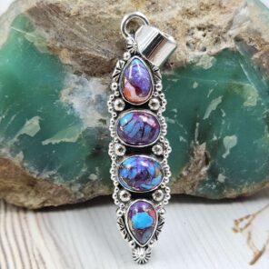 Pink Dahlia Turquoise 925 Sterling Silver Pendant (REXT86-132)