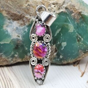 Pink Dahlia Turquoise 925 Sterling Silver Pendant (REXT86-116)
