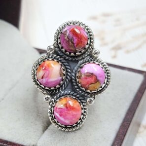 Pink Dahlia Turquoise 925 Sterling Silver Ring (REXT86-108)