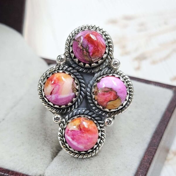 Pink Dahlia Turquoise 925 Sterling Silver Ring (REXT86-108)