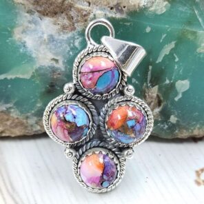Pink Dahlia Turquoise 925 Sterling Silver Pendant (REXT86-109)