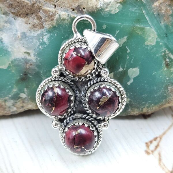 Red Rose Dahlia Turquoise 925 Sterling Silver Pendant (REXT86-113)