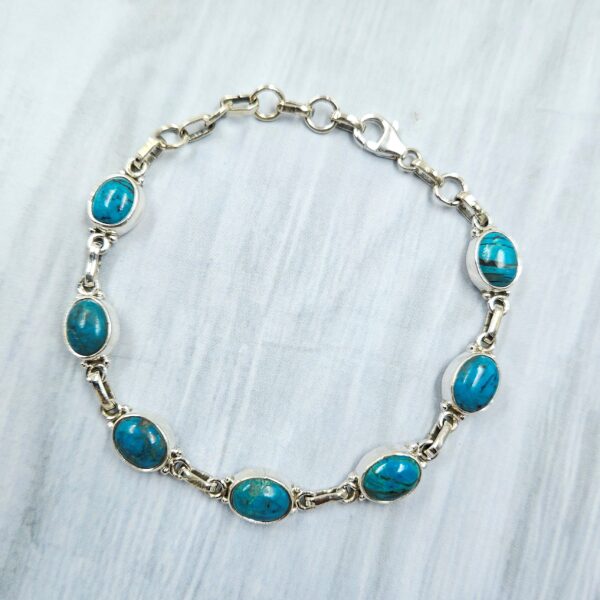 Chrysocolla 7.5" 925 Sterling Silver Bracelet (REXT65-51)