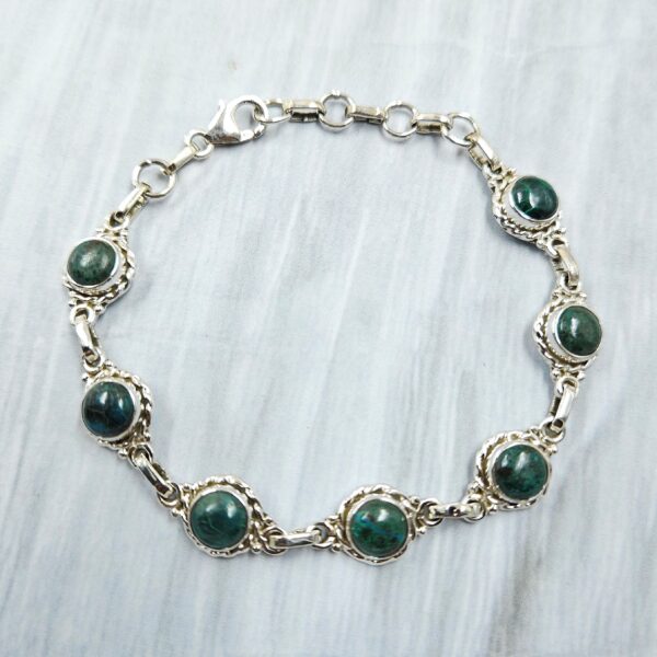 Chrysocolla 7.5" 925 Sterling Silver Bracelet (REXT65-52)